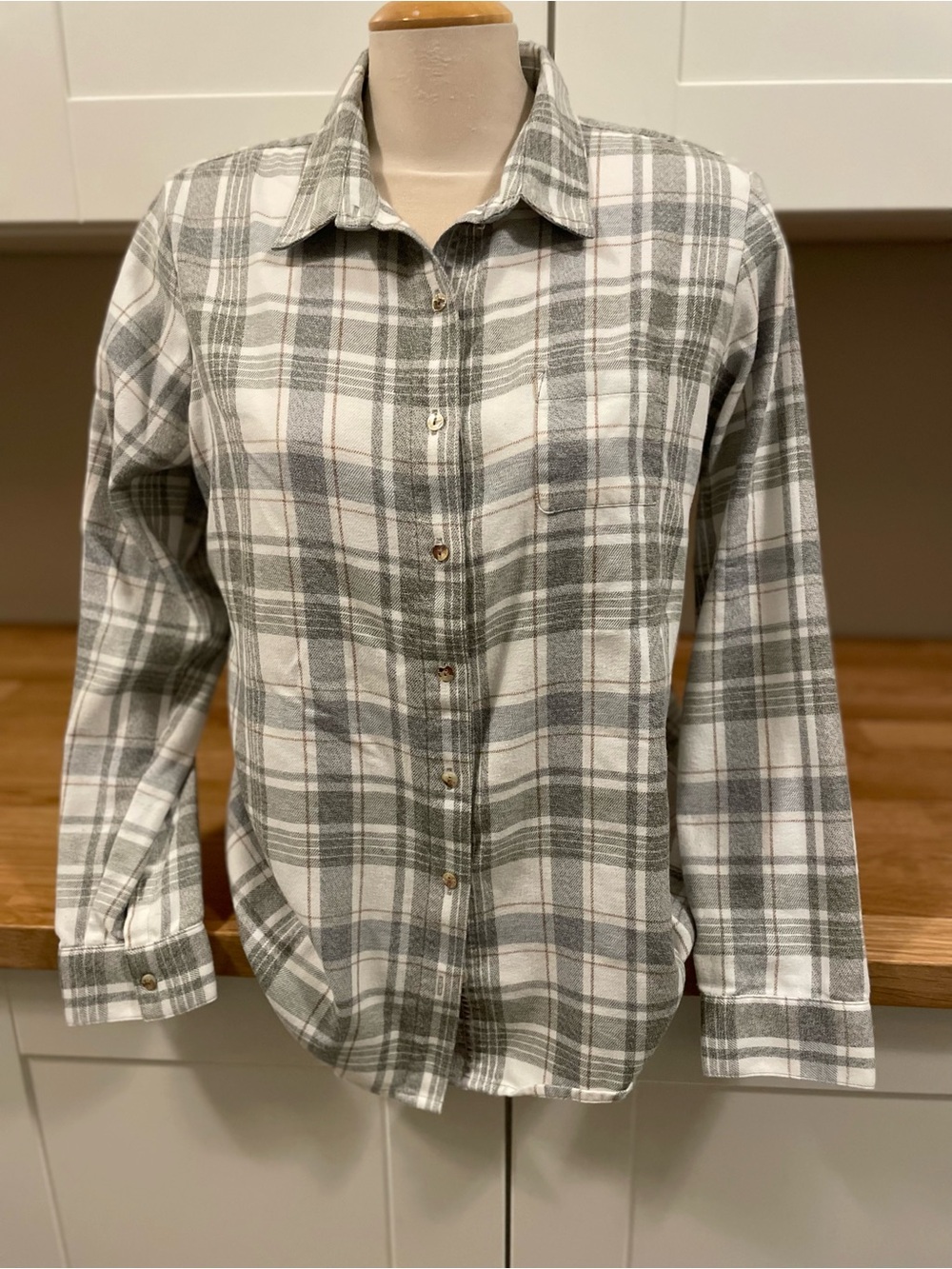 Kuhl Kamila Gray and White Plaid Flannel Button-Up Shirt